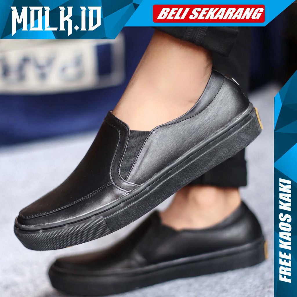 MOLK Sepatu Formal Pria Kantor Kerja Fashion Hitam Kulit Asli Santai Kasual Pria