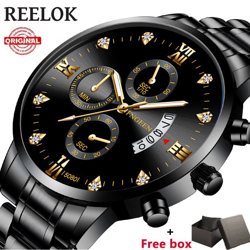 VVFT COD✔ Jam Tangan Pria FNGEEN 5080 Three Eyes Kalender Quartz Business Waterproof Casual Watch
