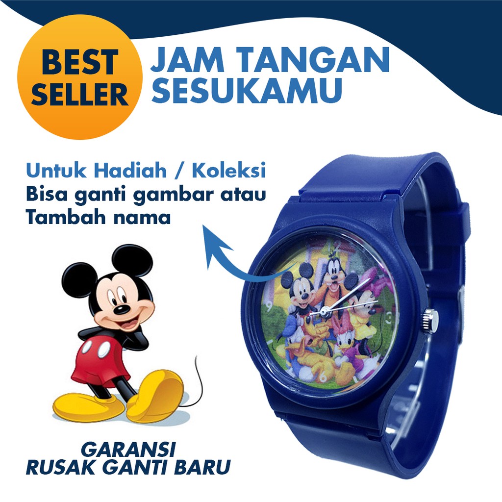 Jam Tangan Anak Custom Perempuan Cewek Kado Ultah Ulang Tahun Karakter MICKEY MICKY MOUSE Biru Tua