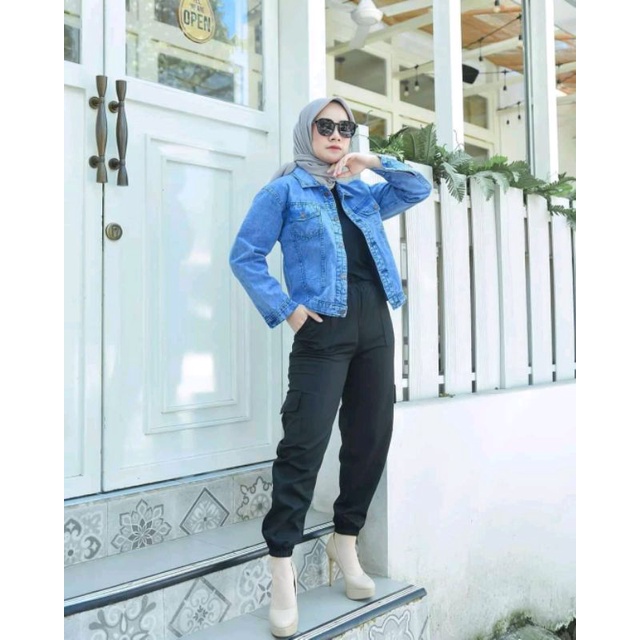 jaket jeans biondy wanita cewek jaket denim jaket jeans snow black jaket jins standar JUMBO