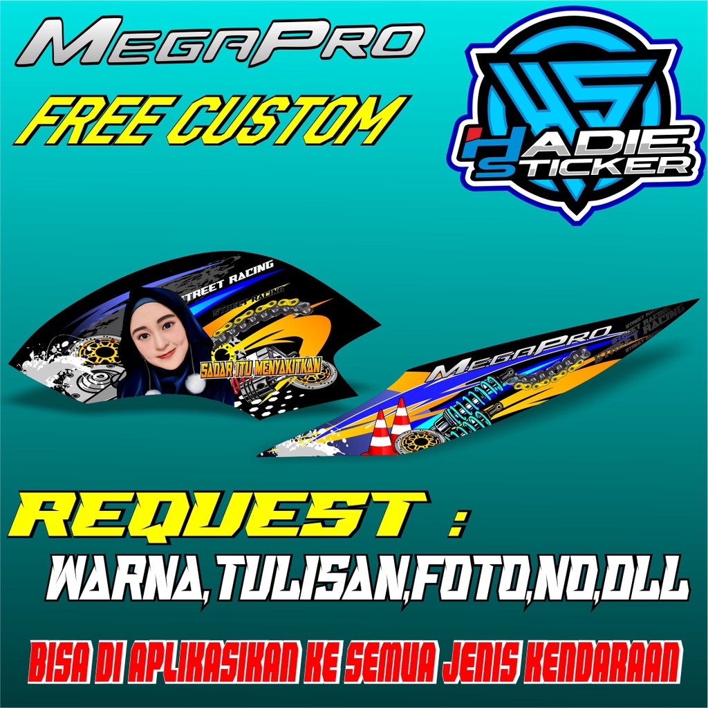 Striping Megapro lama custom wanita hijab new sticker