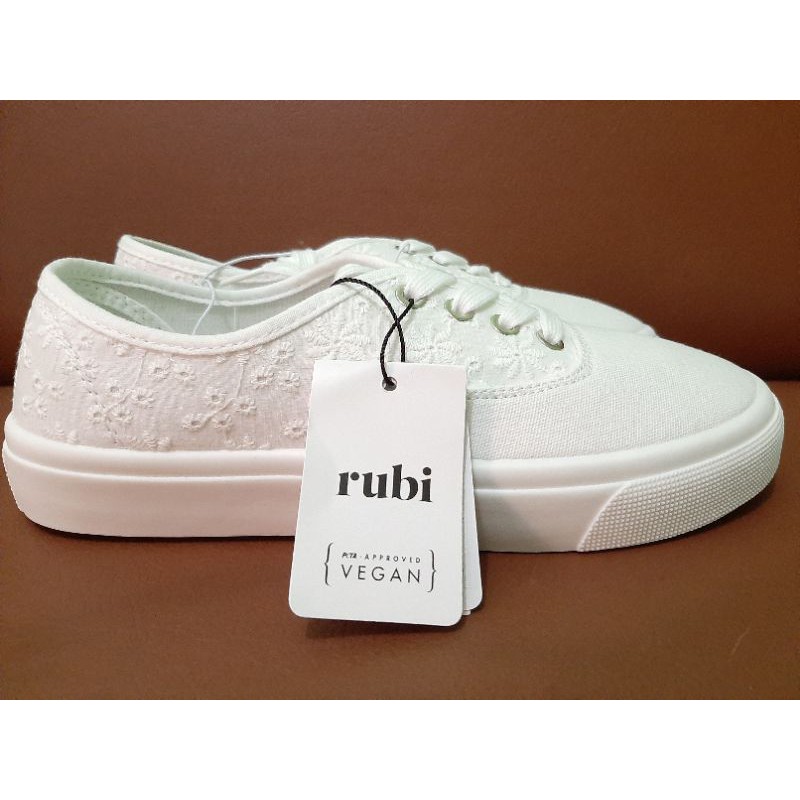 NEW RUBI |Jamie Lace Up plimsolls white broderie| sneakers putih