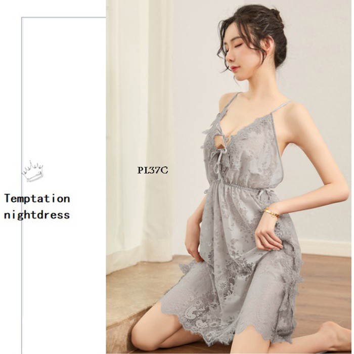 [PALING MURAH] SLEEPWEAR LINGERIE SEXY BAJU TIDUR SEKSI LACE ABU ABU PL37C