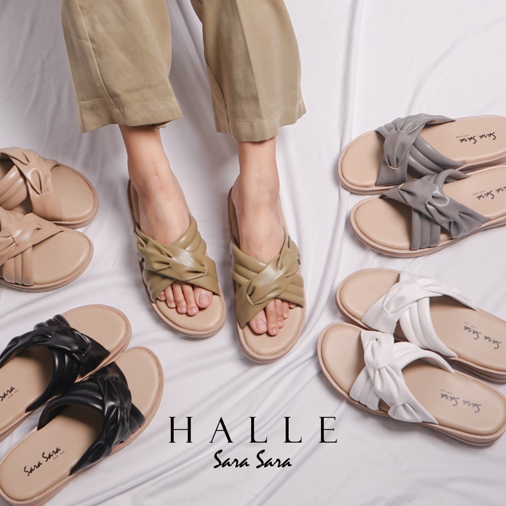 Sara Sara HALLE Sandal Wedges Wanita sandal selop motif silang sandal empuk wanita