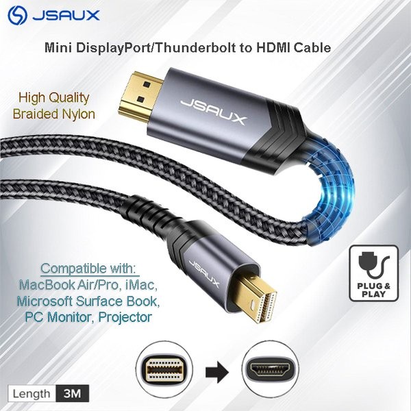 Thunderbolt Mini DisplayPort to HDTV 3 Meter Converter Adapter/ MINI DP TO HDMI 3M JSAUX