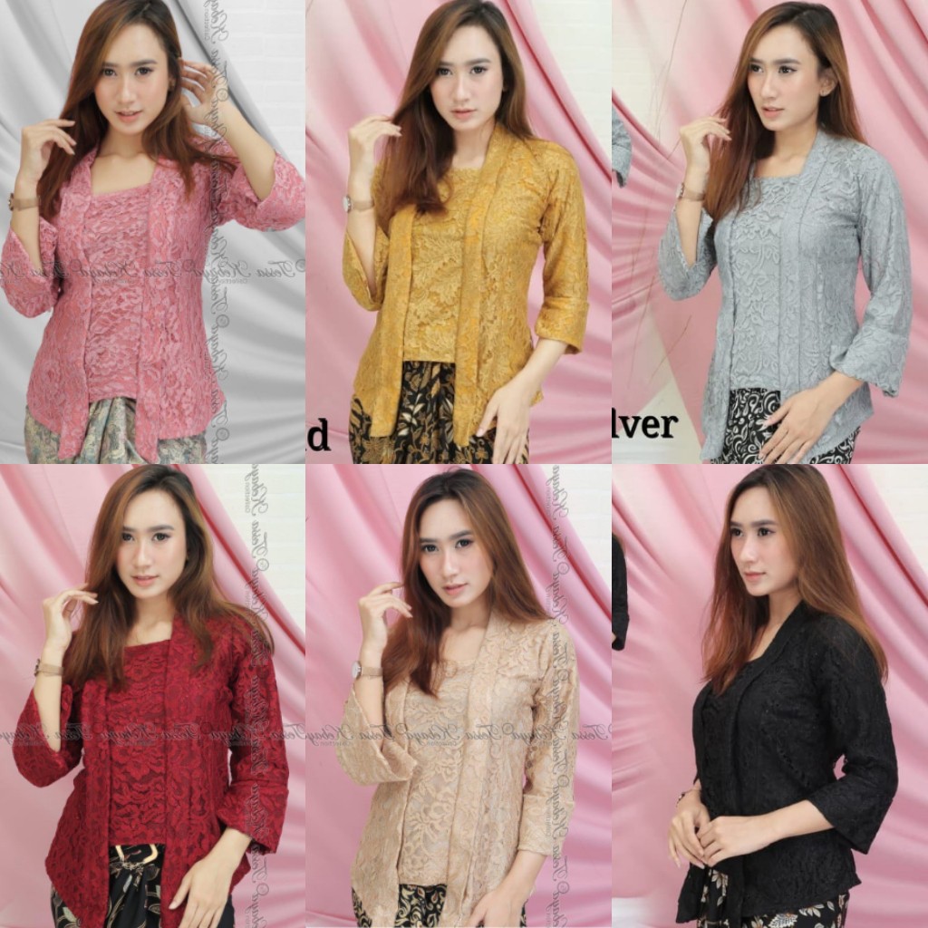 Atasan Kebaya Wanita Brukat Model Kutubaru Aneka Pilihan Warna
