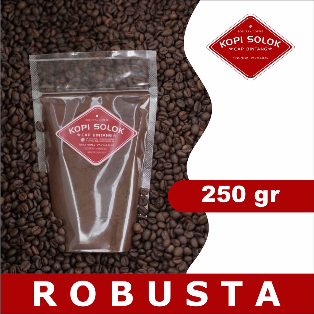 

Kopi Robusta Solok Cap Bintang Nusa Prima 250gr, 140gr (Biji/Bubuk) | Kemasan Polos