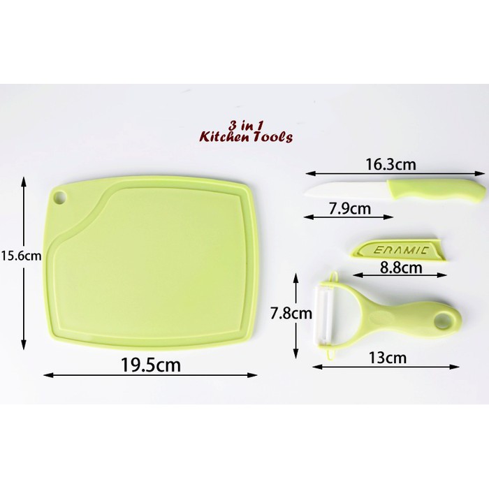 IKILOSHOP T3in1 Talenan Set 3 in 1 Anti Bakteri Steril Pisau Keramic Chop board