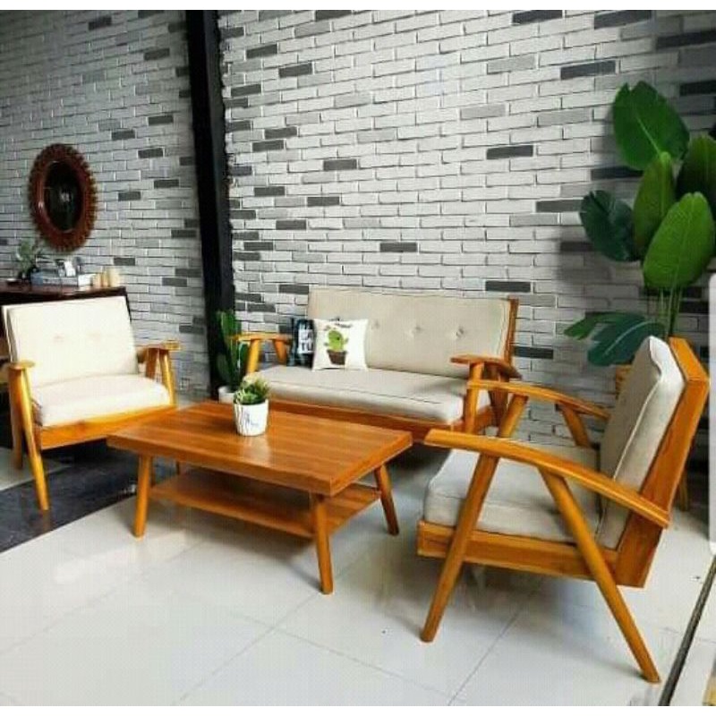 SET KURSI TAMU JENGKI KAYU JATI PILIHAN KURSI TAMU JENGKI DUDUKAN JOK BUSA TEBAL KURSI TAMU TERLARIS