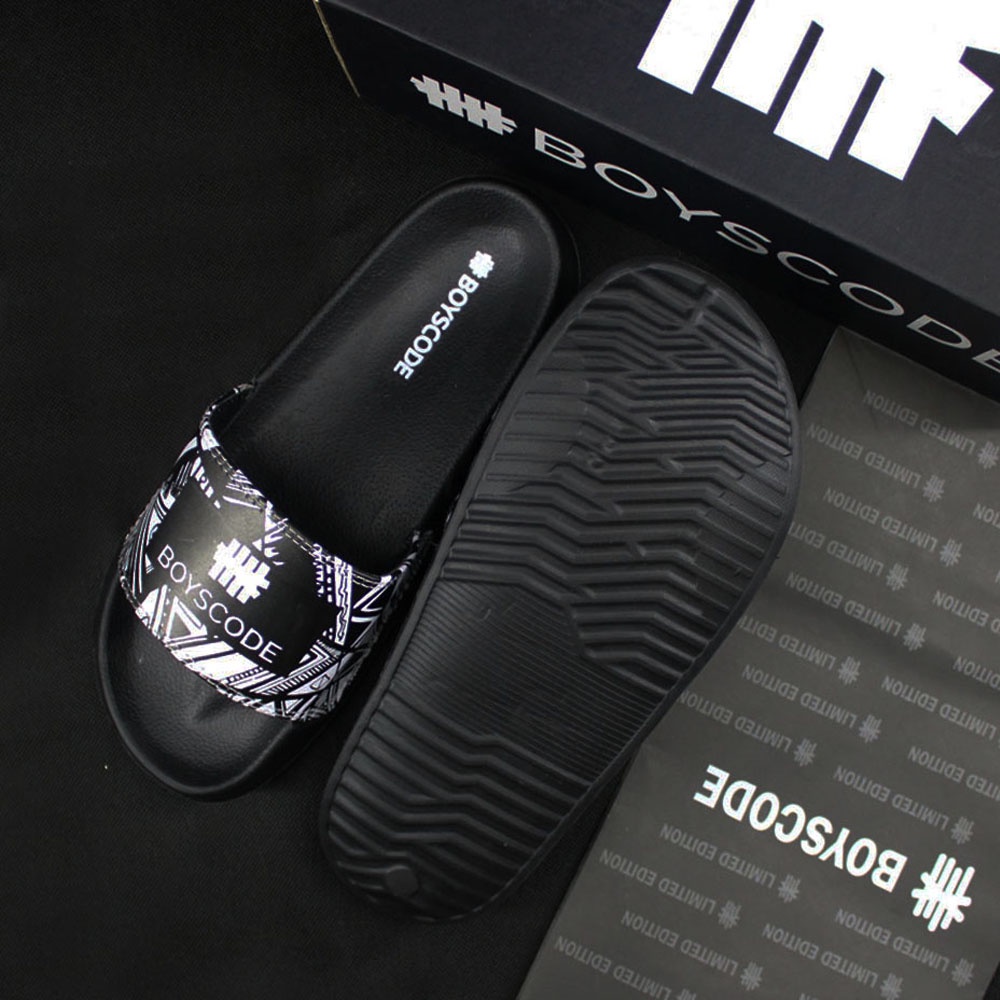 Sandal Selop Distro Pria Wanita Original BOYSCODE Motif Abstrak Hitam Putih / Sandal Slop Pria / Sandal Slide Pria  Kode SKU : Sendal Selop Boyscode - Type 21 - Hitam -