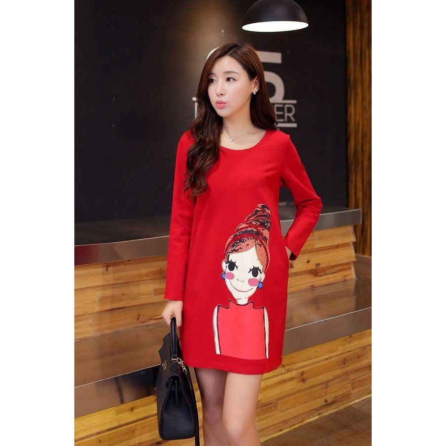 Atasan Pakaian Baju Wanita Dress Tunik Scuba Printing Long SLeeve Blus