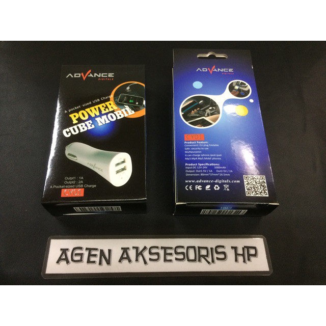 Car Charger ADVANCE Power Cube ORIGINAL Saver Dual Output 1A 2A Konektor iPhone Kabel Charger Micro