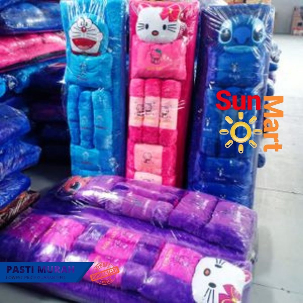 Kasur Lipat Lantai Bulu Rasfur Karakter 7 Bantal Guling 160x170