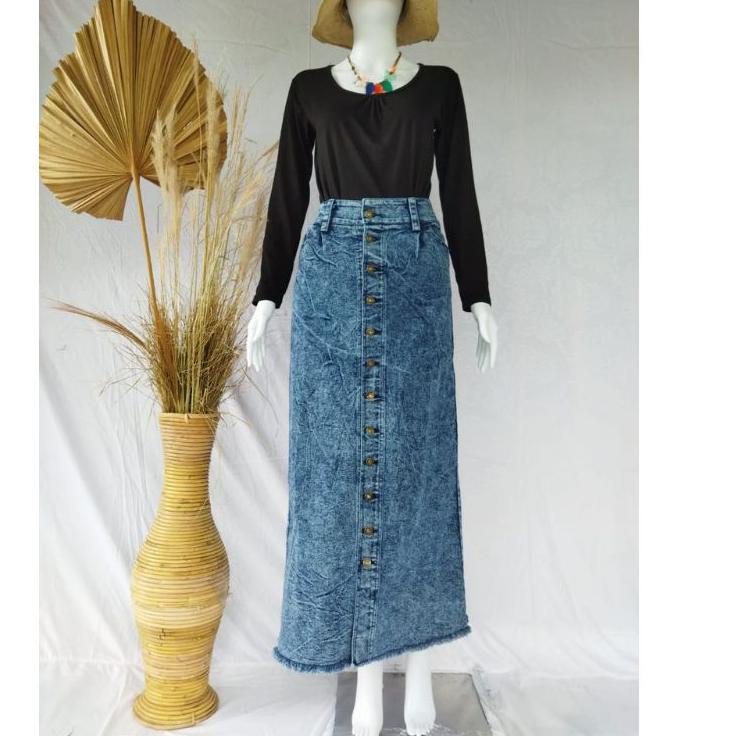 Koleksi Terbaru.. ROK BUTTON SNOW HITAM // ROK JEANS PANJANG BUTTON UP MAXI SKIRT SNOW BLACK// ROK J