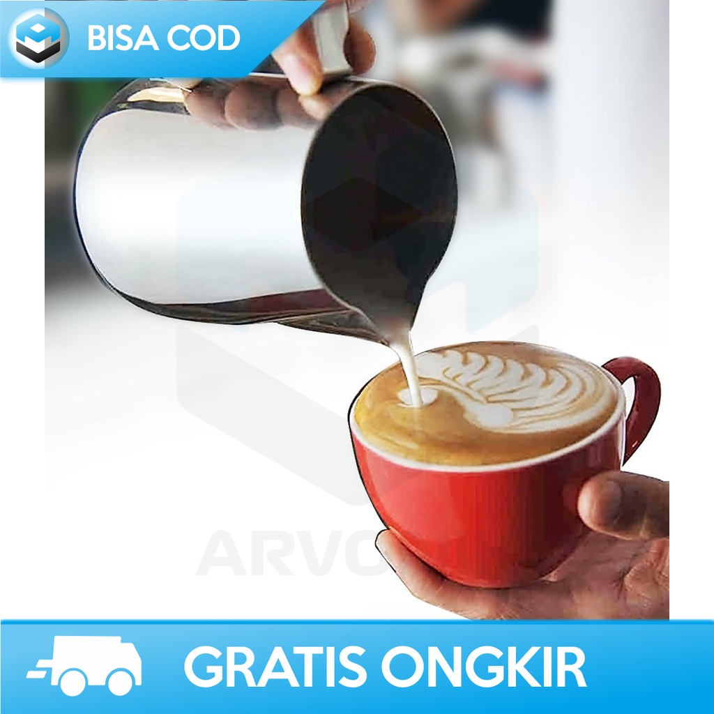 MILK JUG LATTE ART 350 ML LANCIP ONETWOCUPS ZM0078 ORIGINAL STAINLESS STEEL GELAS PITCHER KOPI