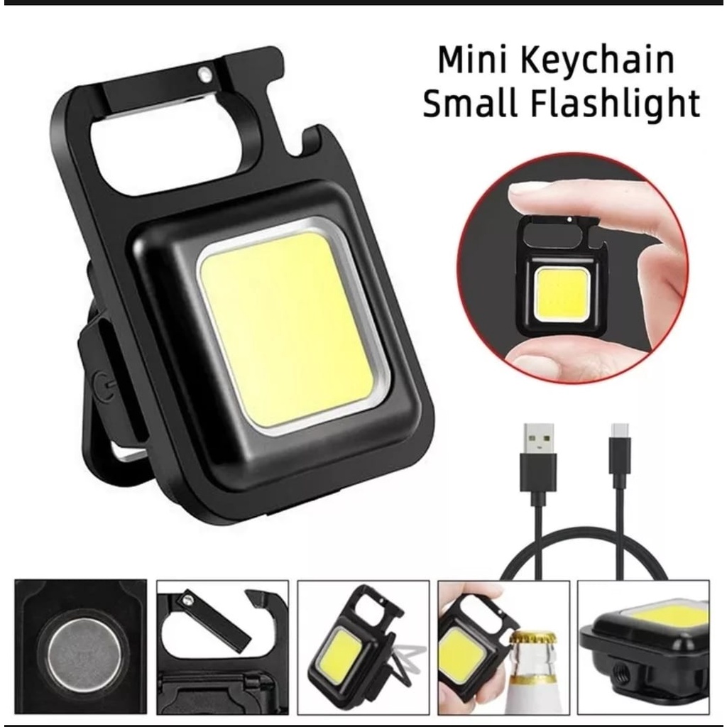 ( COD )Mini Cob Keychain Lampu Senter Led Portable Light Usb Rechargeable Emergency Dengan Gantungan Kunci camping kemah SAKU PEMBUKA BOTOL MAGNET SUPER TERANG