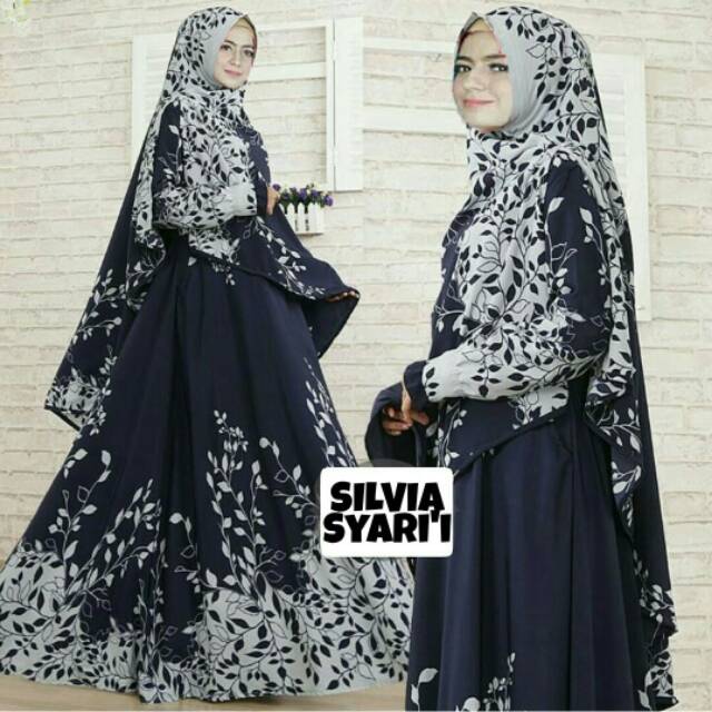 Gamis Silvia Syari Navy + Jilbab | PAKAIAN MUSLIM | DRESS GAMIS | PAKAIAN WANITA | MUSLIMAH