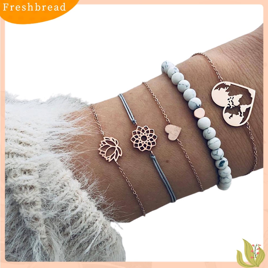 |Frebre Frebre| 5pcs Gelang Tangan Wanita Desain Bunga Teratai Hollow Adjustable Untuk Pesta