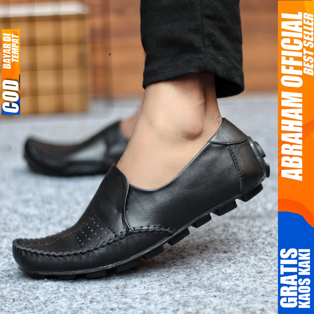 ABRAHAM Sepatu Formal Pantofel Hitam Kerja Casual Kulit Pria