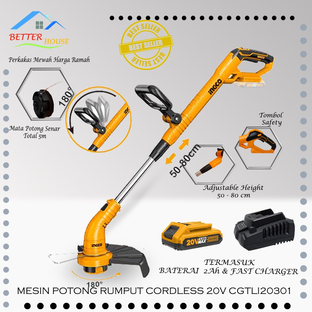 Mesin Potong Rumput Cordless 20V Baterai (1B 1FC) INGCO CGTLI20301