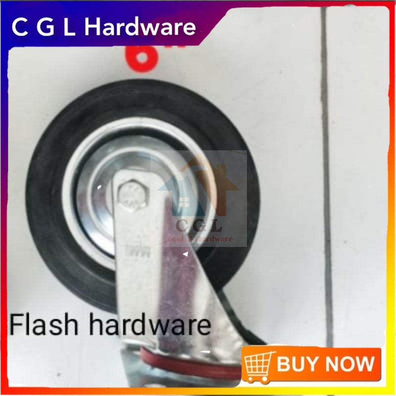 Roda karet / roda trolley / roda etalase lori HIDUP putar uk 6" inch