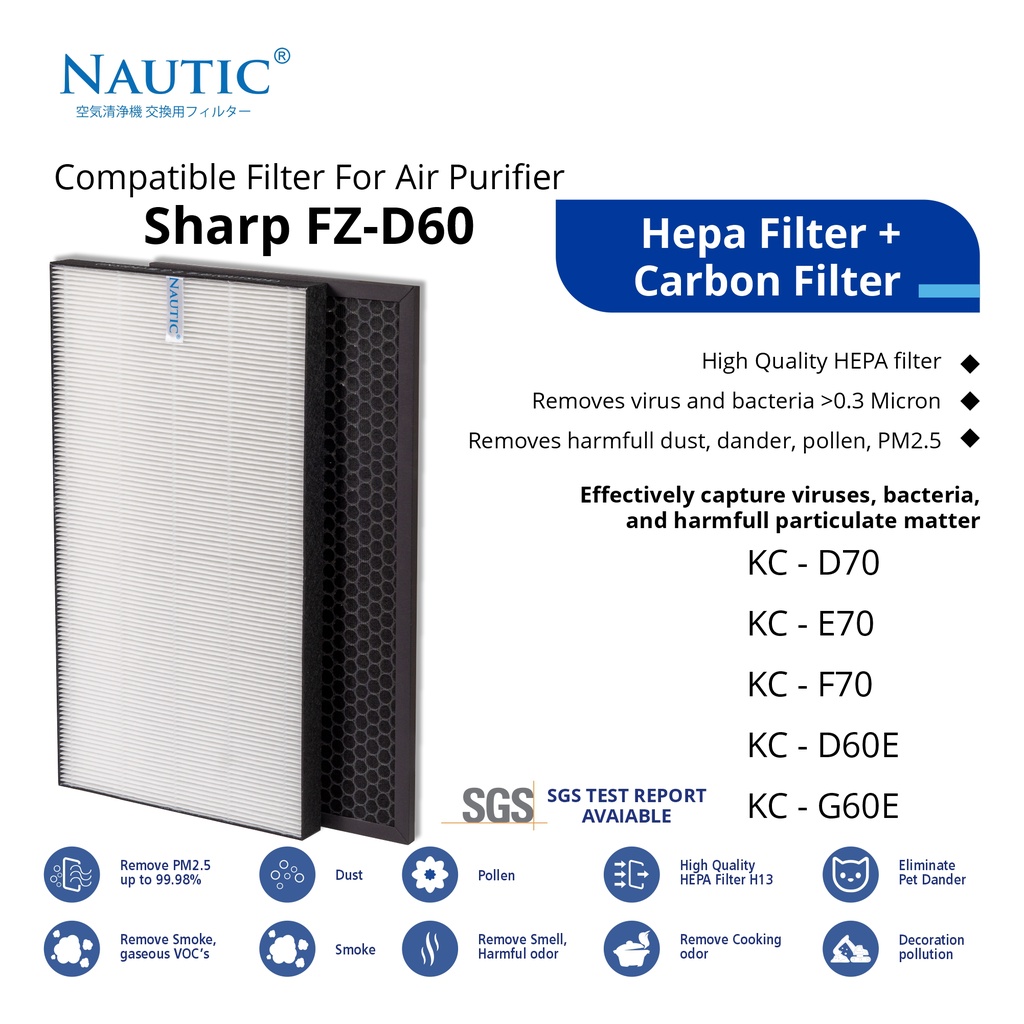 Filter Air Purifier Sharp KC-D60 KC-D60E KC-G60E KCD70 FZ-D60HFE FZ-D60DFE Hepa Filter Sharp KC-G60Y KC-G60 KC-D70 KC-E70