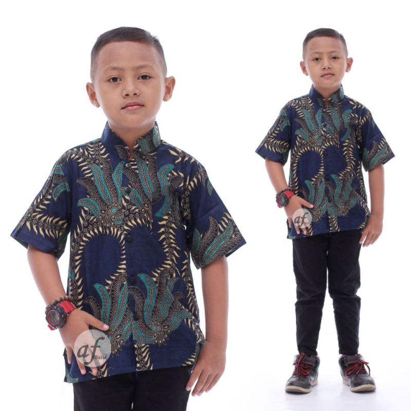 Batik Anak Ukuran 2-10 Tahun Kemeja Laki-laki Motif Daun Jati Sogan Mocca Baju Balita SD SMP