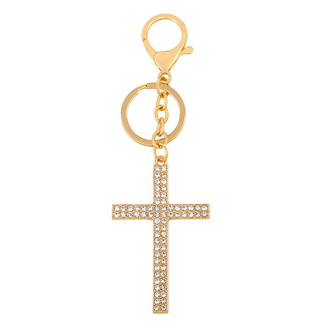 LRC Gantungan Tas Fashion Silver Cross Diamond Alloy Car Keychain K42874