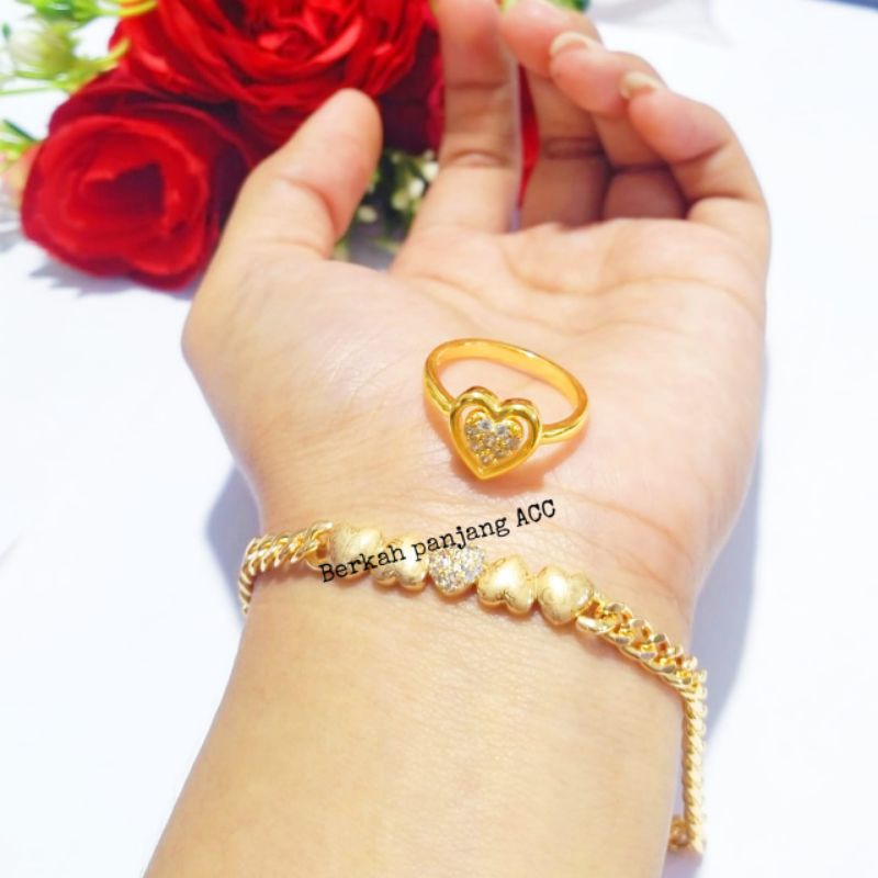 GELANG+CINCIN DEWASA SUPER MANIS SIMPLE PERHIASAN LOGAM EMAS ANTI KARAT