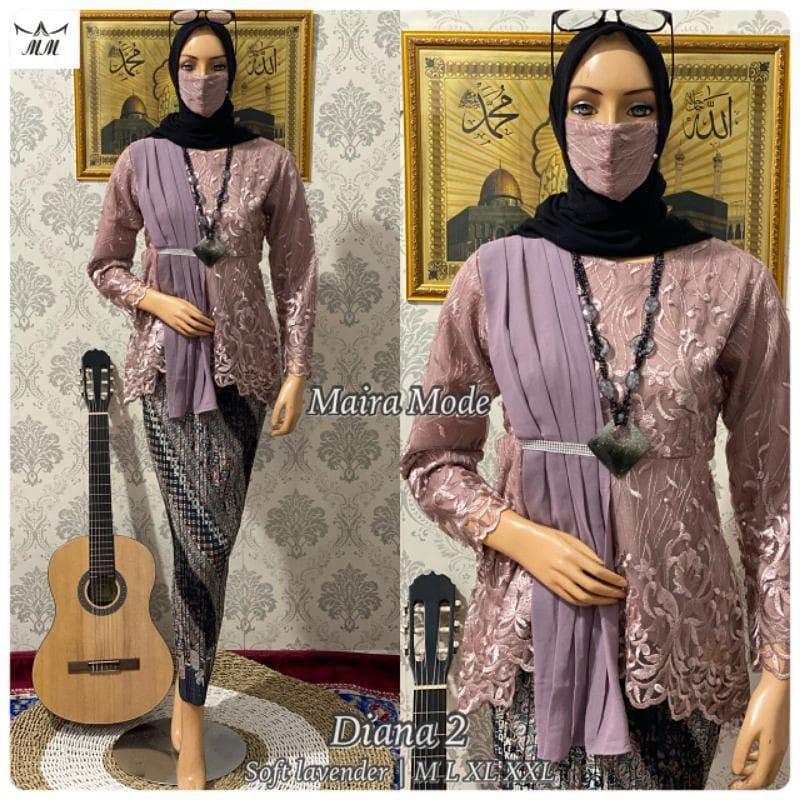 Setelan Blouse Amalia Selendang modern-Kebaya Modern-Aurora Selendang-Kebaya Kekinian-Kebaya Wisuda-Kebaya Lamaran-Kebaya Pesta-Kebaya Selendang Ceruty-Free Masker-Soft Lavender