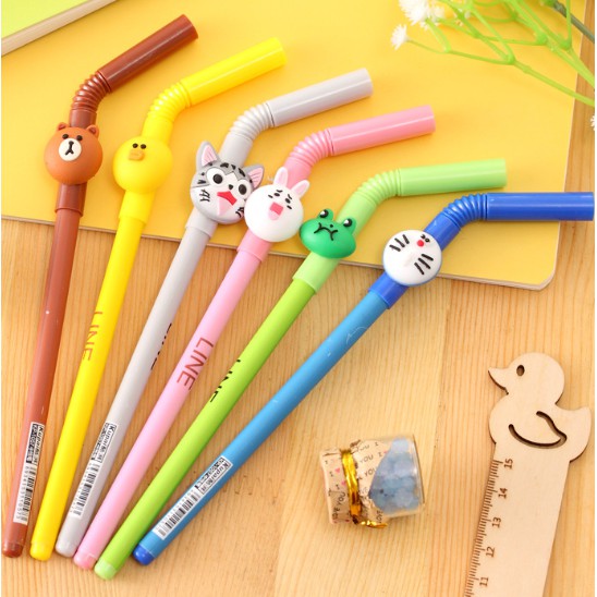 Bolpoin Karakter Bentuk SEDOTAN LINE Doraemon Kucing / Pulpen Lucu Karakter LINE / Alat Tulis Anak / Straw Pen Straw Karakter Kartun