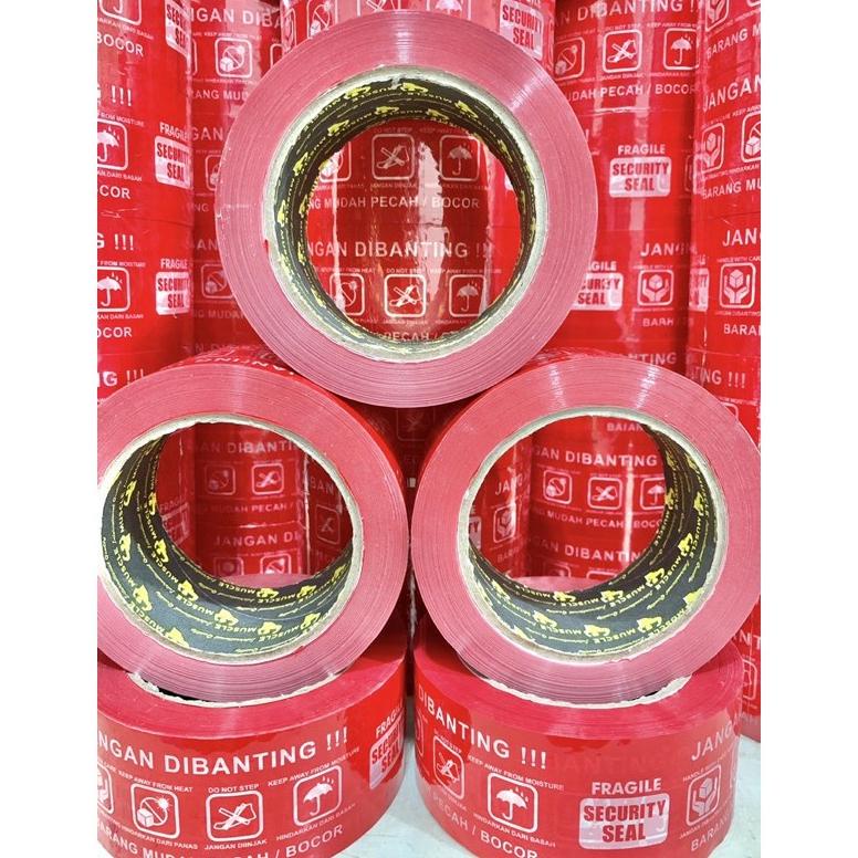 

((BISA COD)) LAKBAN FRAGILE MERAH 100 METER FULL x 48 MM BEST SELLER TERLARIS SUPER TEBAL