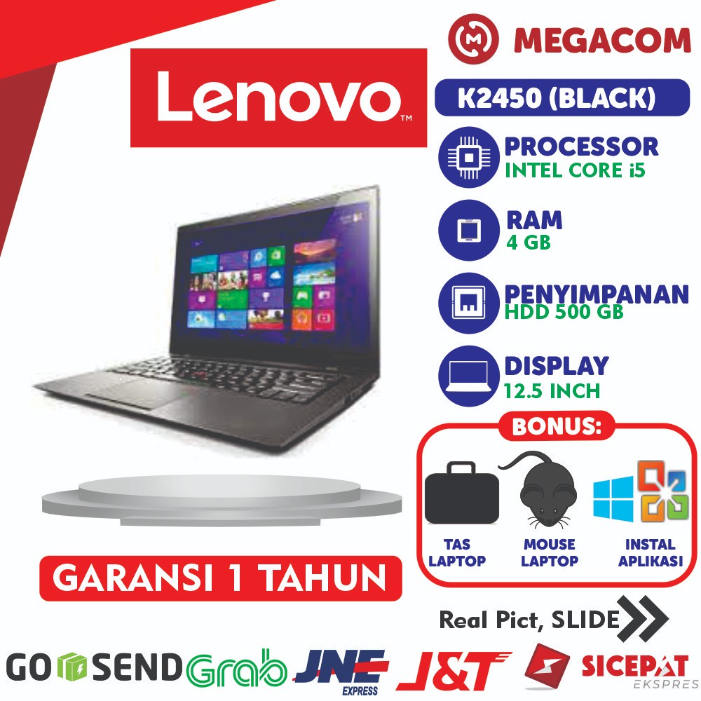 Lenovo K2450 Core i3 RAM 4GB HDD 500GB 12.5" Slim BARU Garansi 1 Tahun