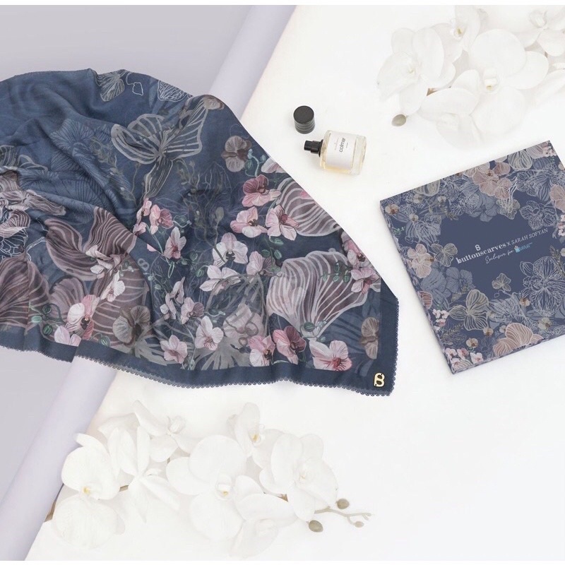 Orchide series buttonscarves - Navy