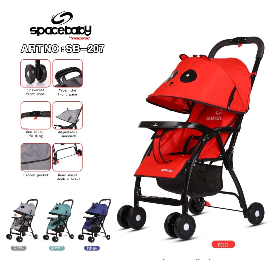 Stroller Anak Bayi Balita Kereta Dorong Stroler Spacebaby SB207 By Pacific Multi Position Recline SNI-5