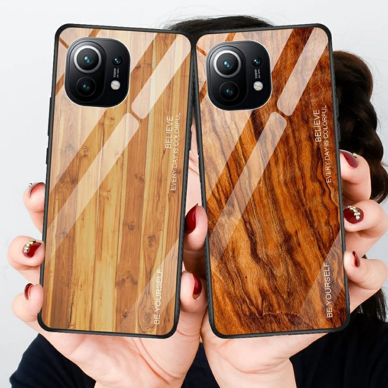 WoodGrain Glass Case Xiaomi Mi 11 Mi11 XiaomiMi11 Softcase Hardcase Casing HP