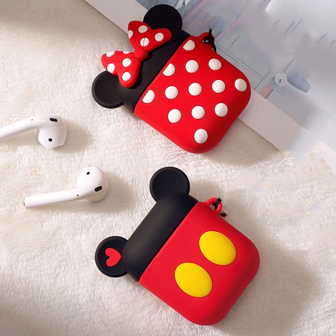 I12 Casing Silikon Motif Kartun Mickey / Minnie Mouse Untuk Simpan Earphone Wireless Bluetooth Apple Airpods