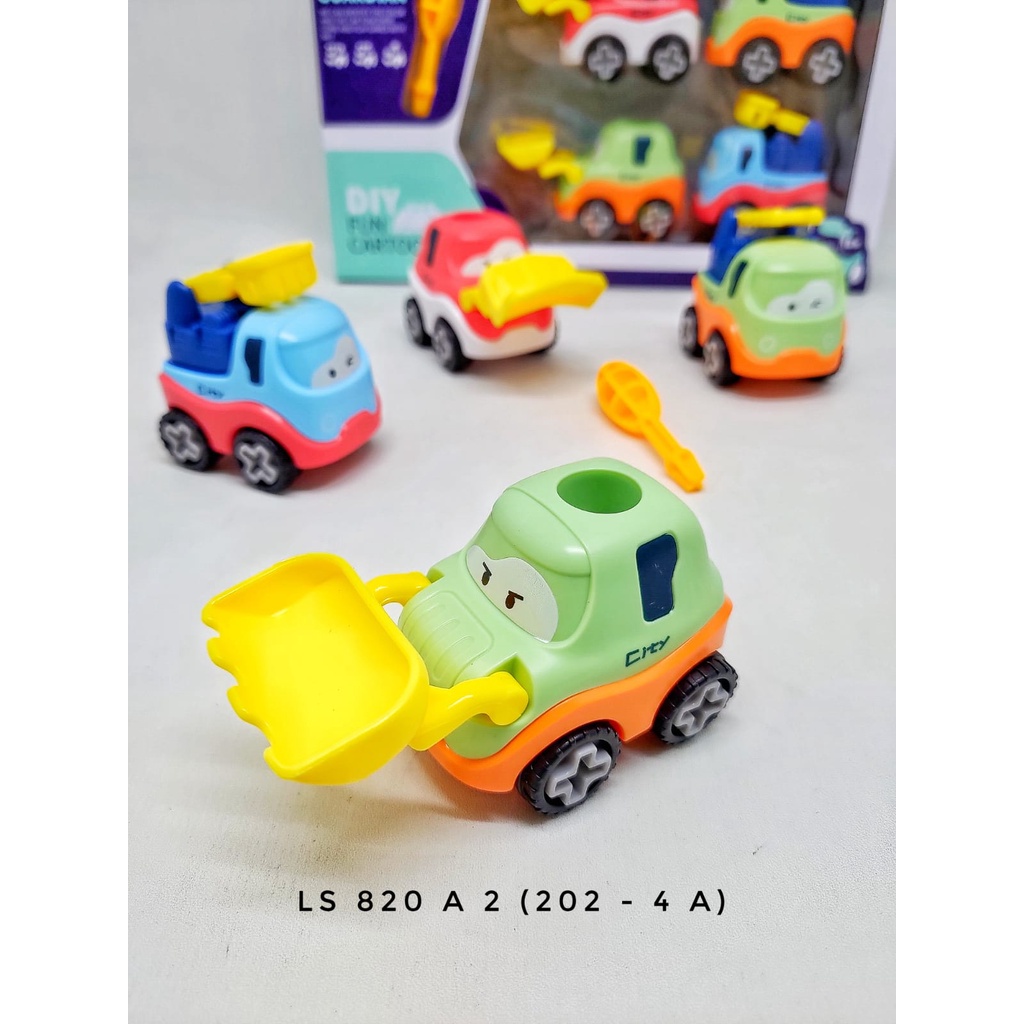 Mobil Mobilan DIY Truck Assemble City Guradian Fun Cartoon Car Truk Konstruksi Bongkar Pasang 4 Pcs