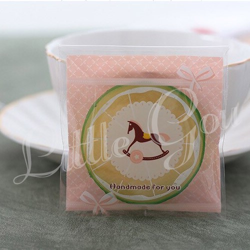 20pcs Baby Horse Pink MEDIUM Cookies Plastic Bag ( Plastik OPP Souvenir Kue / Permen / Biscuit )-3
