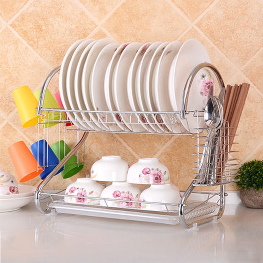 [BISA COD] Rak Piring Stainless Jumbo 2 Susun Tingkat Peralatan Dapur MURAH ~ canter store-2