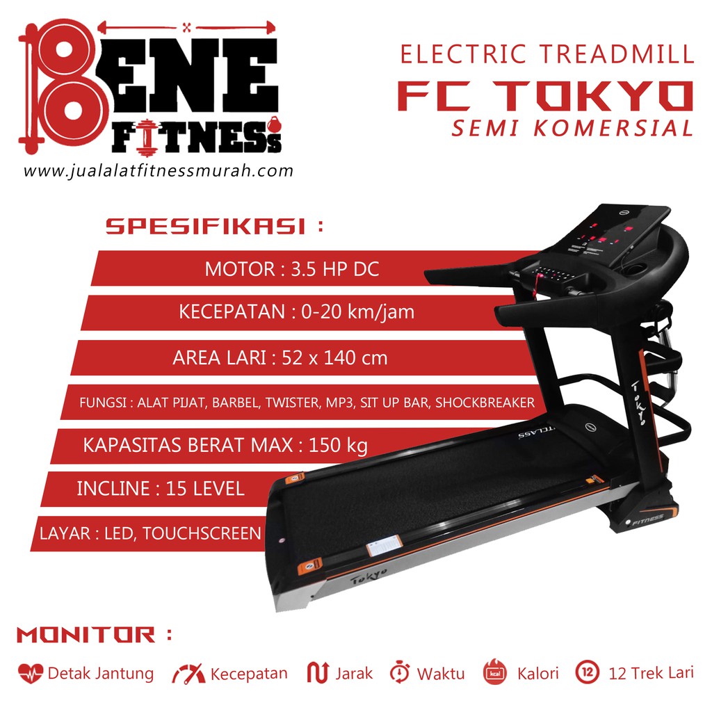 Jual Treadmill Elektrik Alat Fitness FC TOKYO 4 Fungsi SEMI COMMERCIAL ...