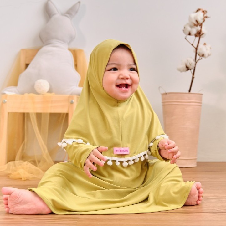 Gamis Bayi Perempuan Pompom Jersey Import / Gamis Newborn Original Khaireen