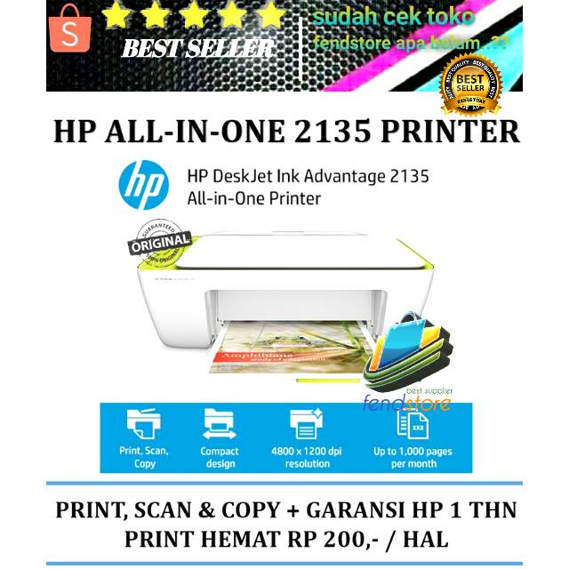 Printer termurah HP Deskjet Ink Advantage 2135 All-in-One Printer.. printer serbaguna