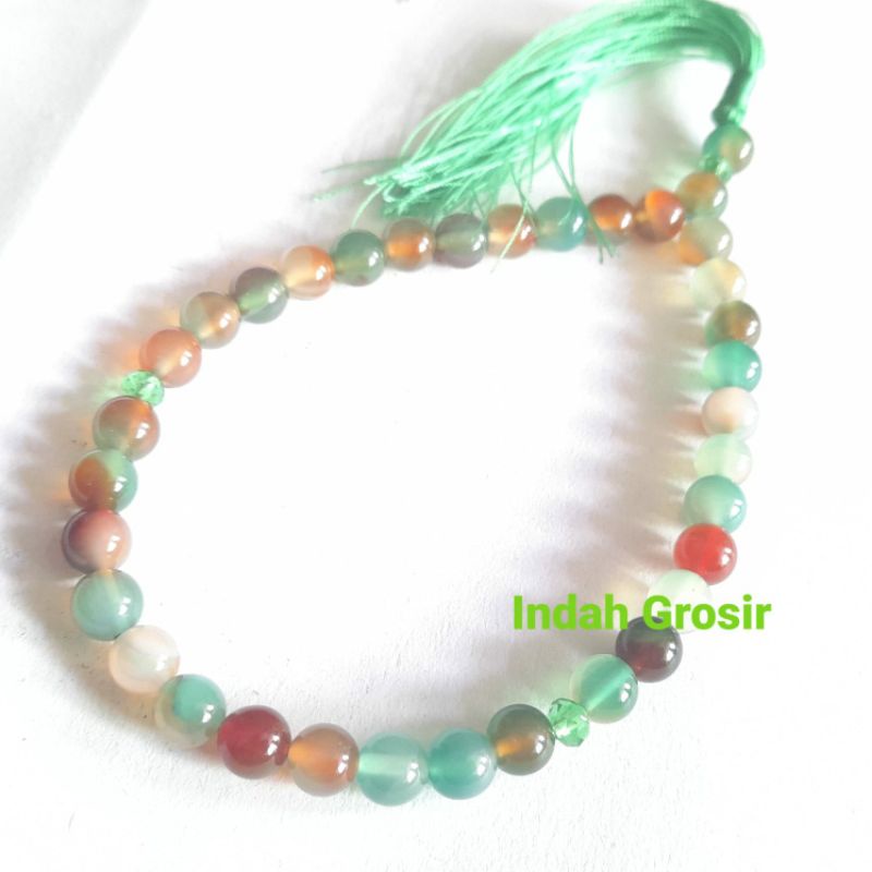 Tasbih Batu Akik Edong Pancawarna 8mm 33Butir Original