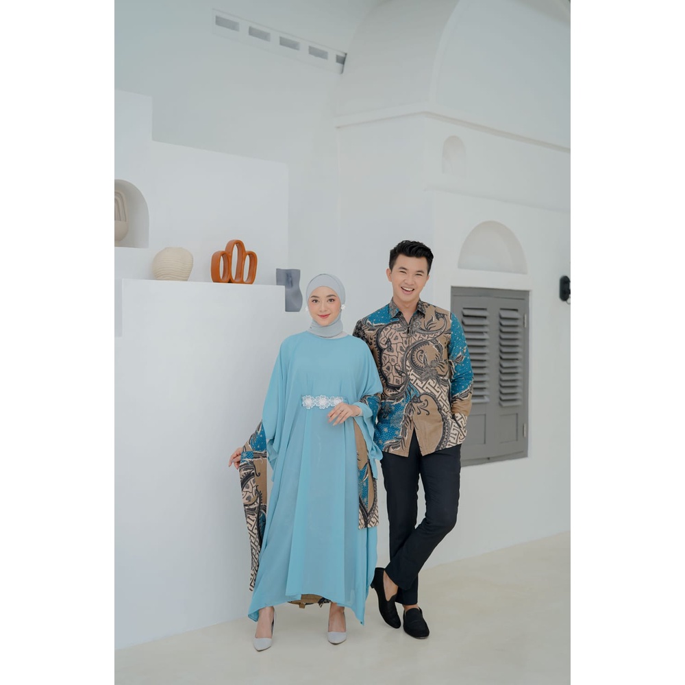 SET COUPLE SERUNI BIRU WARDAH (KEMEJA BATIK, ROK BATIK DAN SLENDANG, ATASAN) BAJU KONDANGAN, BAJU LA