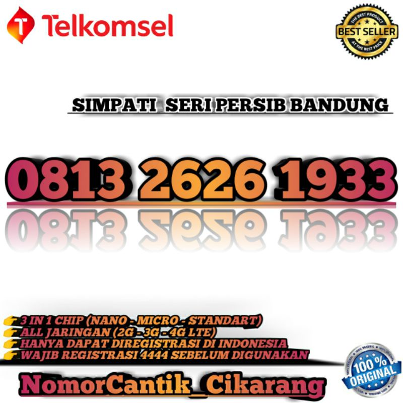 NOMOR CANTIK SIMPATI SERI PERSIB BANDUNG / ABAB SERI TAHUN 2626 1933