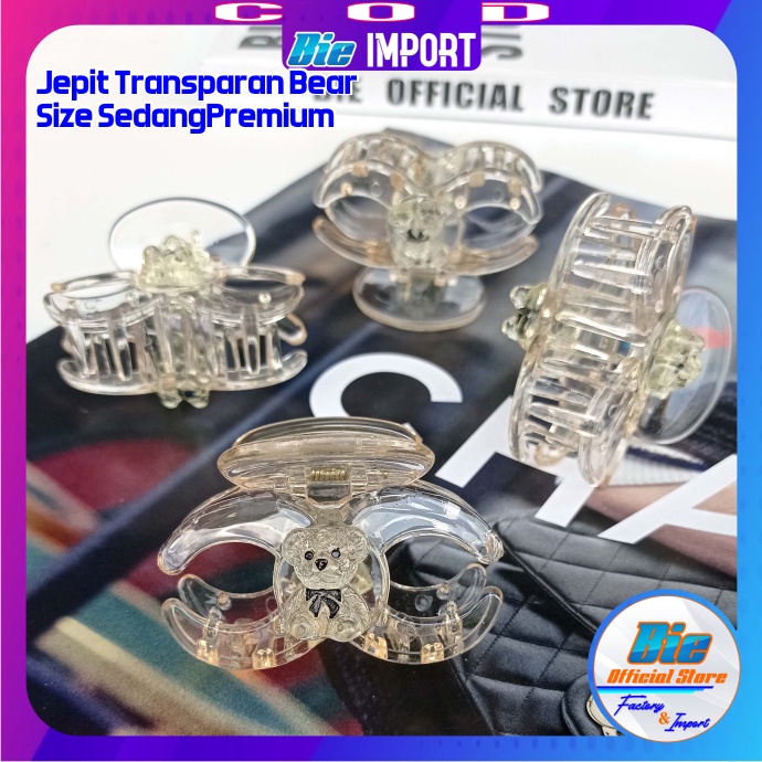 Jepit Korea Premium Transparan Karakter Bear Impor Best Seller