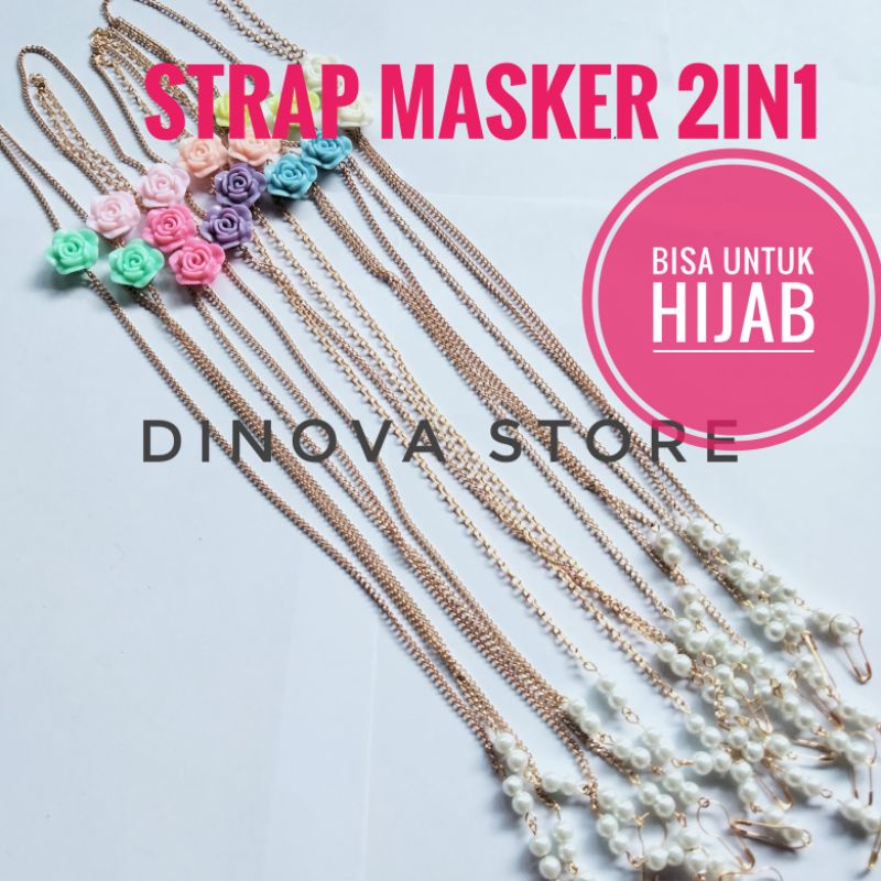 Strap masker 2in1 fallin  mutiara putih/silverMAWAR RESIN RANDOM/konektor masker 2in1