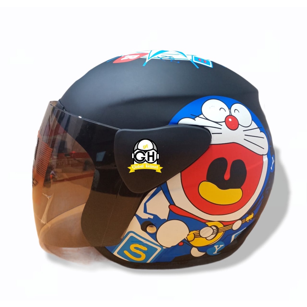 HELM EVOLUTION DORAEMON BLACK DOFF HALF FACE MODEL GM EVO