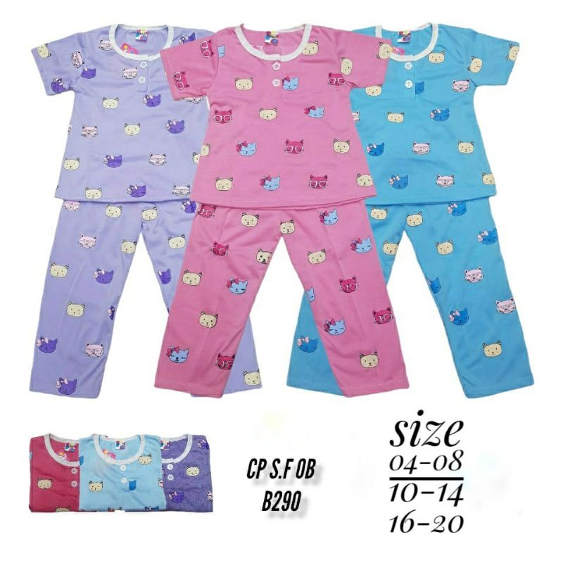 SETELAN BAJU TIDUR ANAK PEREMPUAN UMUR 2-6 TAHUN MOTIF CAT